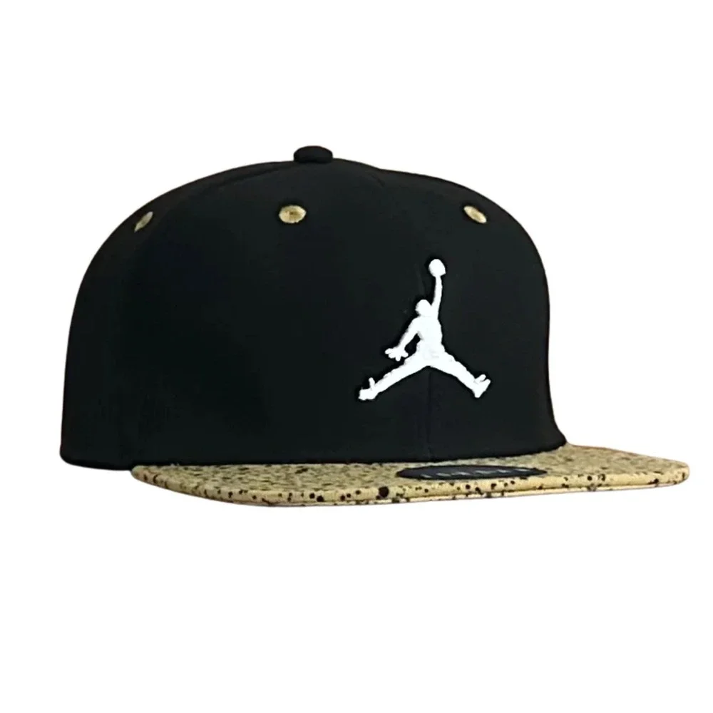 Nike Air Jordan Youth Snapback Hat Black Gold Speckled Jumpman Flat Bill Cap